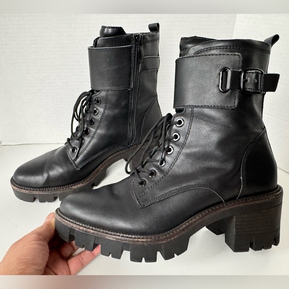 Tamaris leather moto combat boots lace up buckle bootie shoes women’s size 40 - Picture 7 of 14